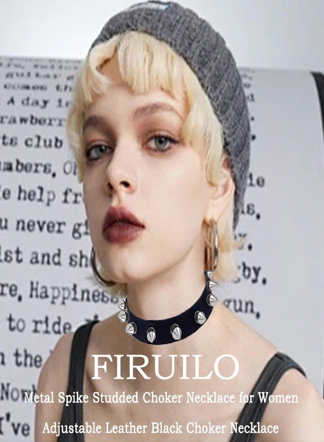 Firuilo Cool Punk Choker Metal Spike Studded Leather Collar Necklace Black Leather Necklace for Women (A-Style) - Image 2
